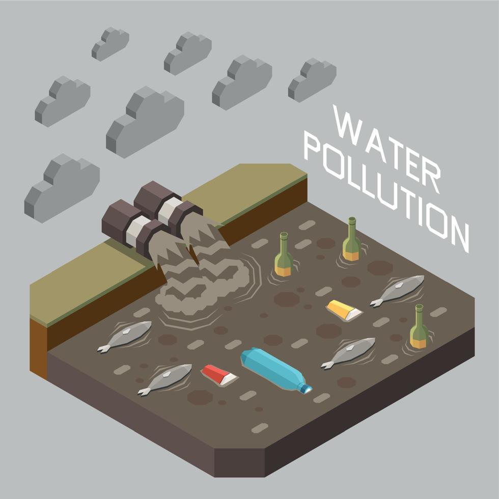 Water Pollution Isometric Concept vector