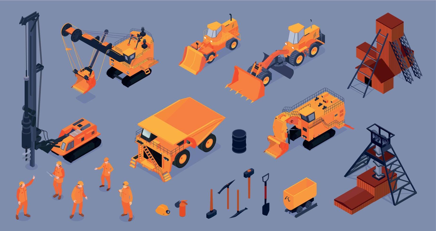 minería maquinaria icono conjunto vector