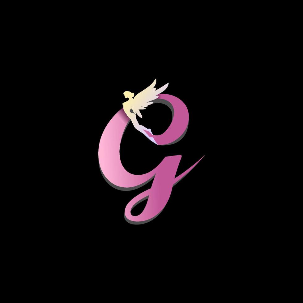 letter G logo design with a picture of a fairy as decoration vector