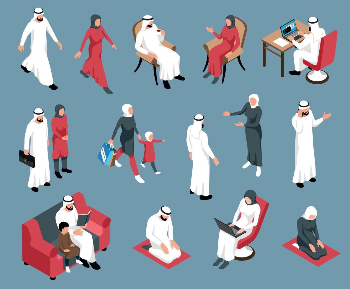 Isometric Muslim Family Set vector