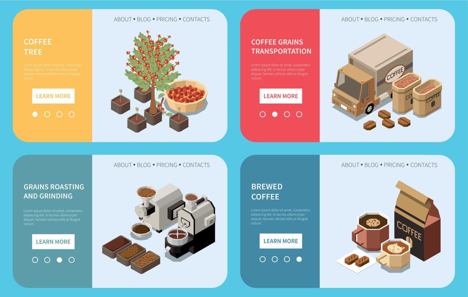 Coffee Production Industry Isometric Landing Pages vector