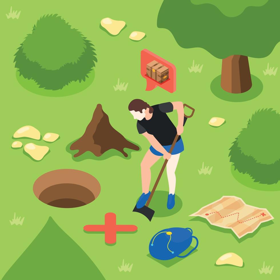 Treasure Quest Isometric Composition vector