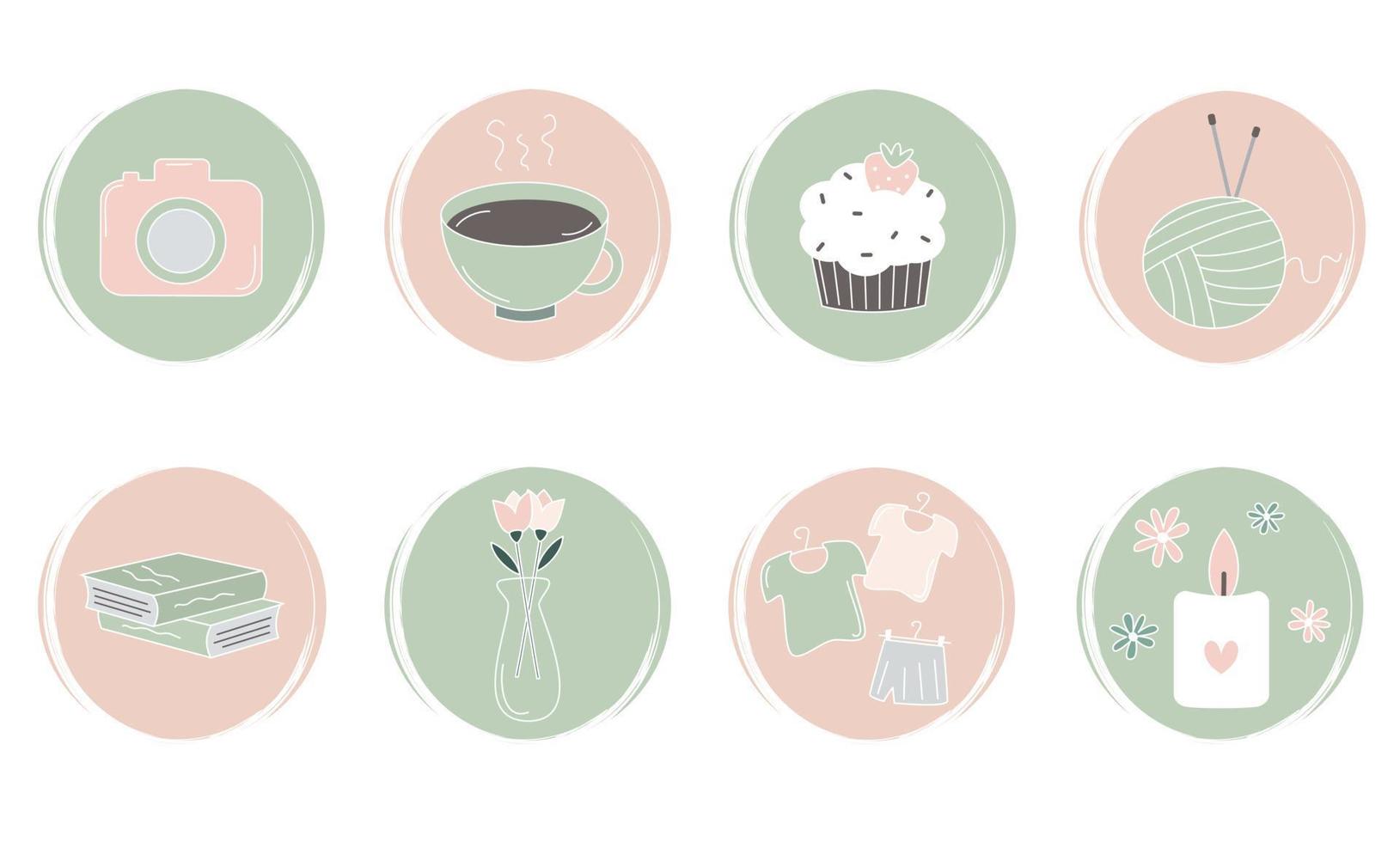 cute Vector set of logo design templates, icons and badges for social media highlight with hygge elements