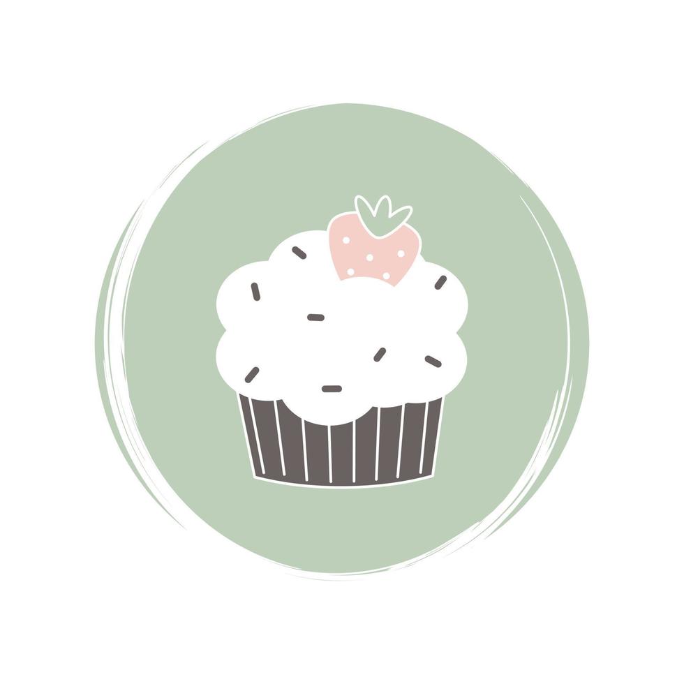 Cute logo or icon vector with cupcake on circle with brush texture, for social media story and highlights