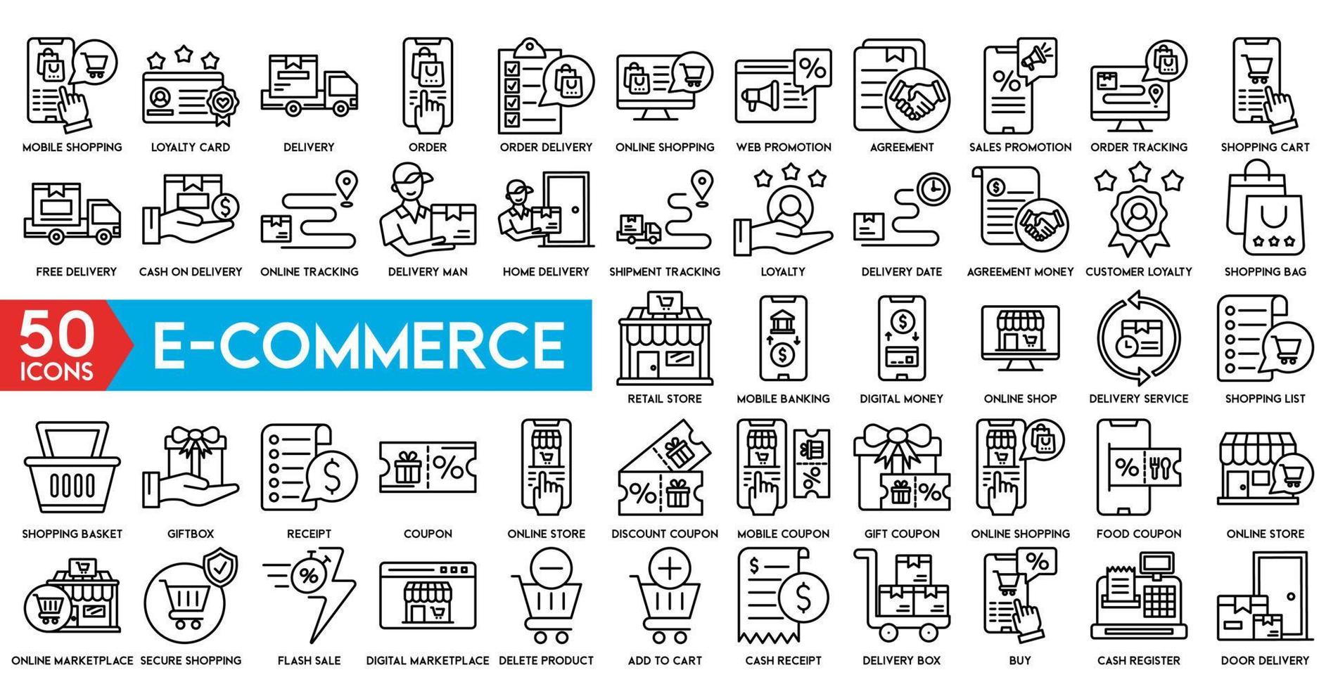 Online shopping icon. E-commerce line icons set. Vector illustration