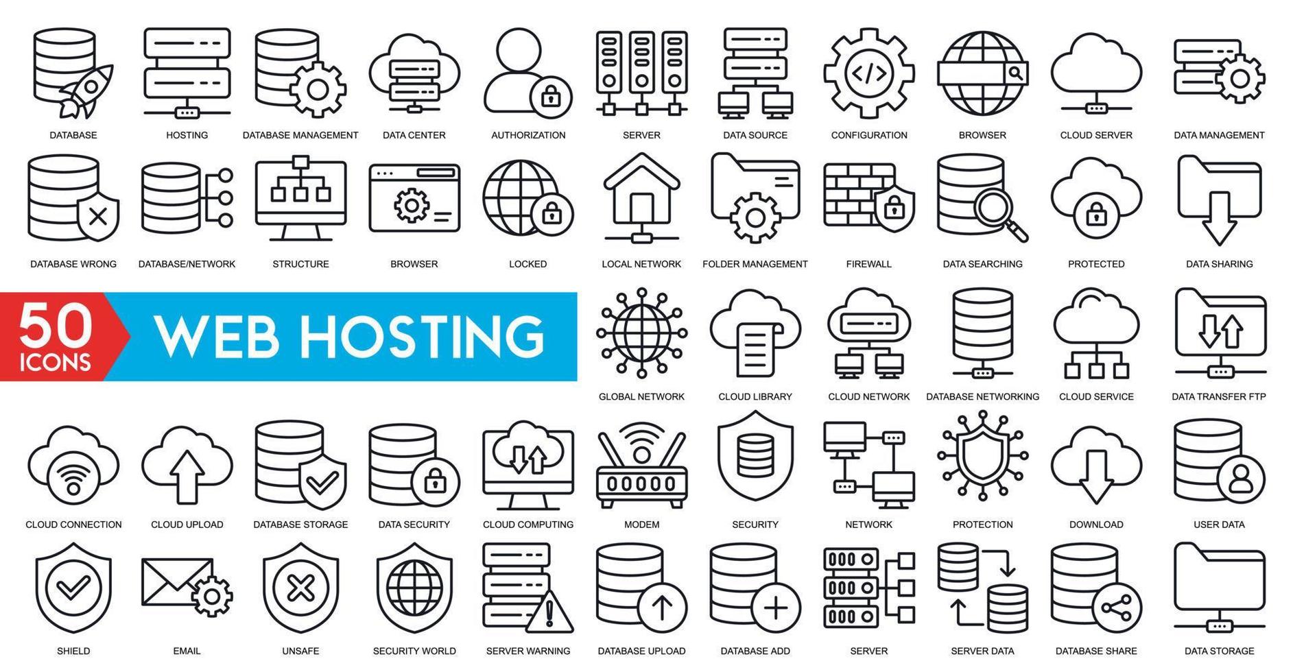 Web hosting server icon with internet cloud storage computing network connection sign vector