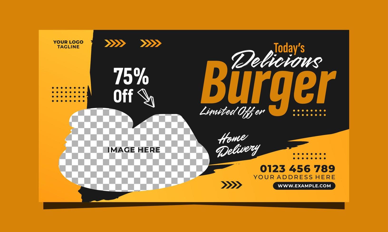 Delicious burger social media banner template design vector