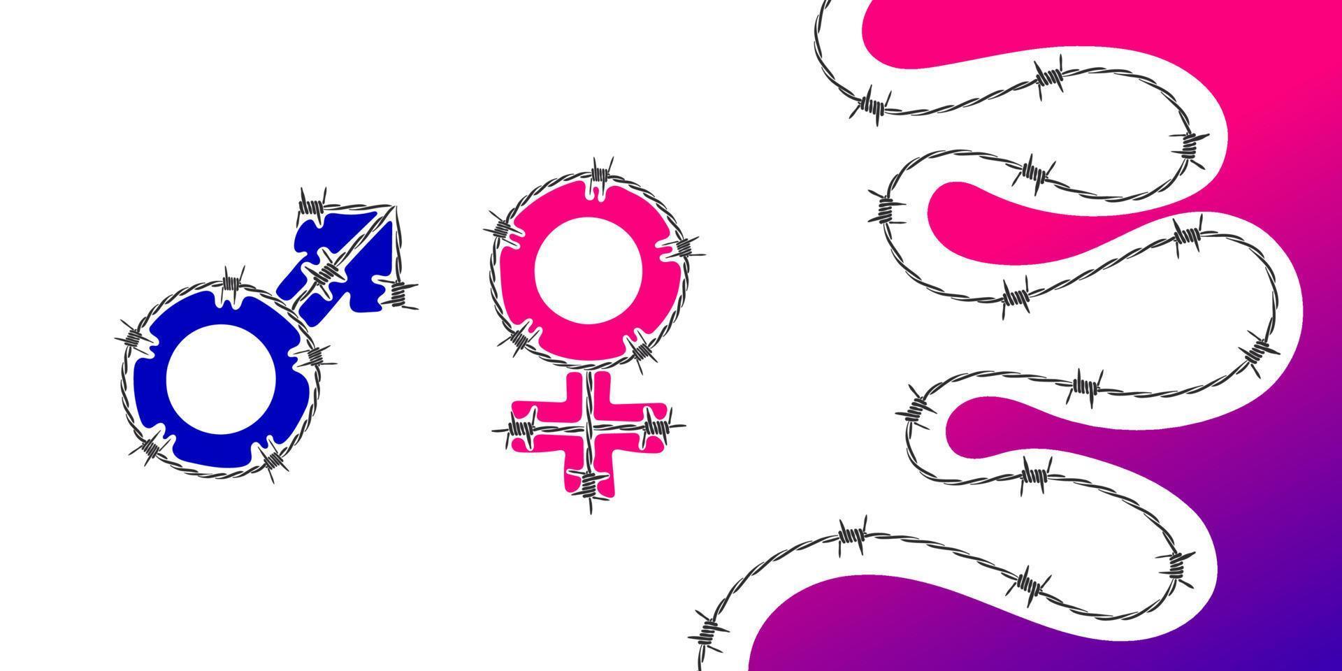 Gender symbols with barbed wire. Razor wire. Vector scalable graphics