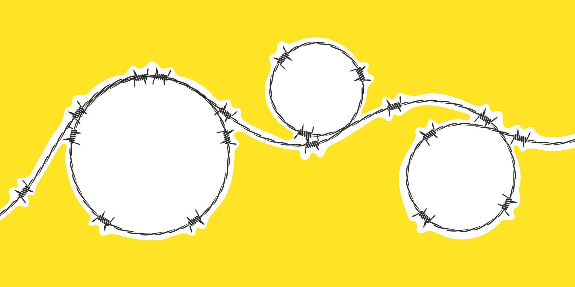 Yellow background with twisted barbed wire. Razor wire. Vector scalable graphics