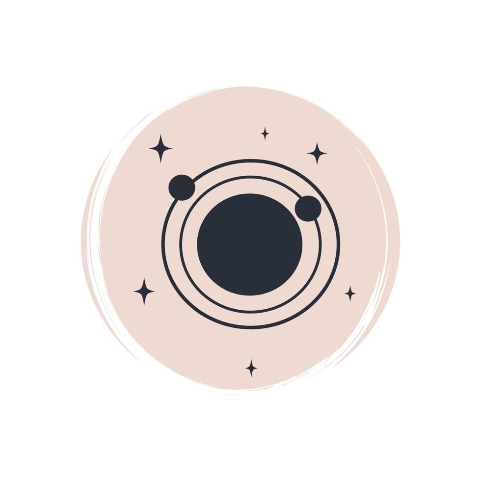 Cute planet icon logo vector illustration on circle with brush texture for social media story highlight