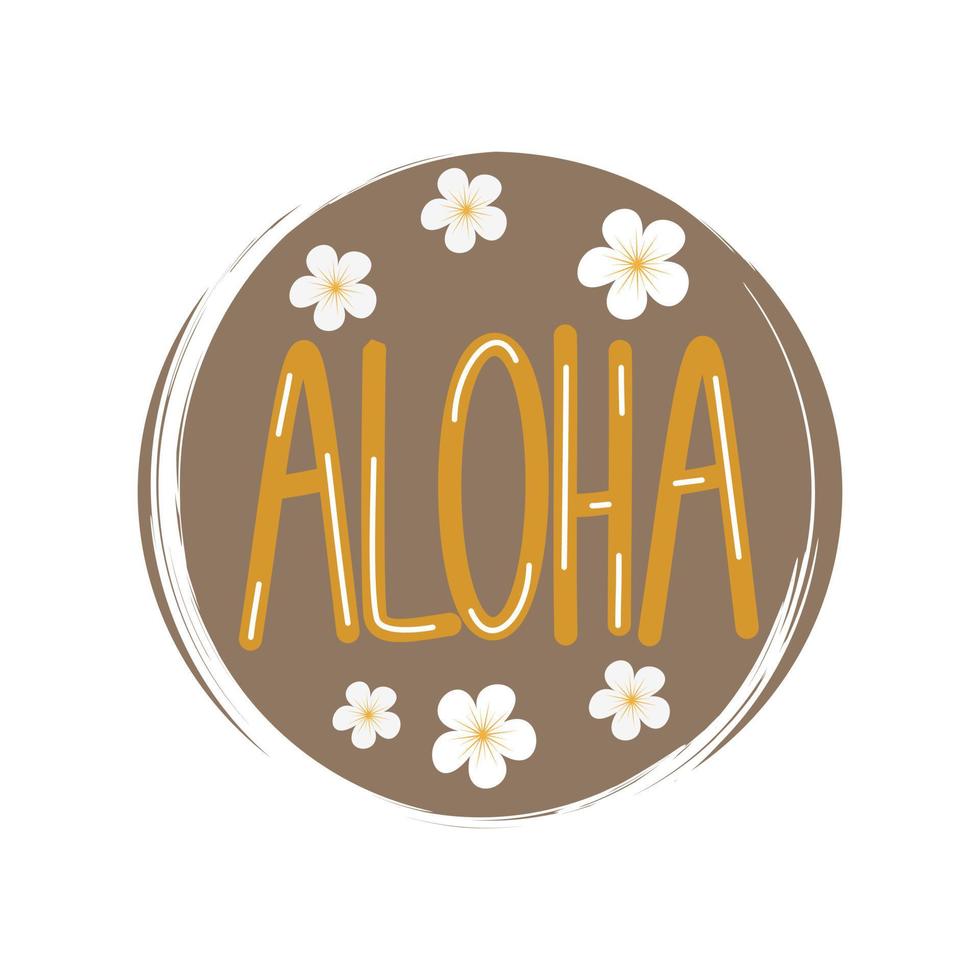 Cute logo or icon vector with aloha text and hibiscus flowers , illustration on circle with brush texture, for social media story and highlights