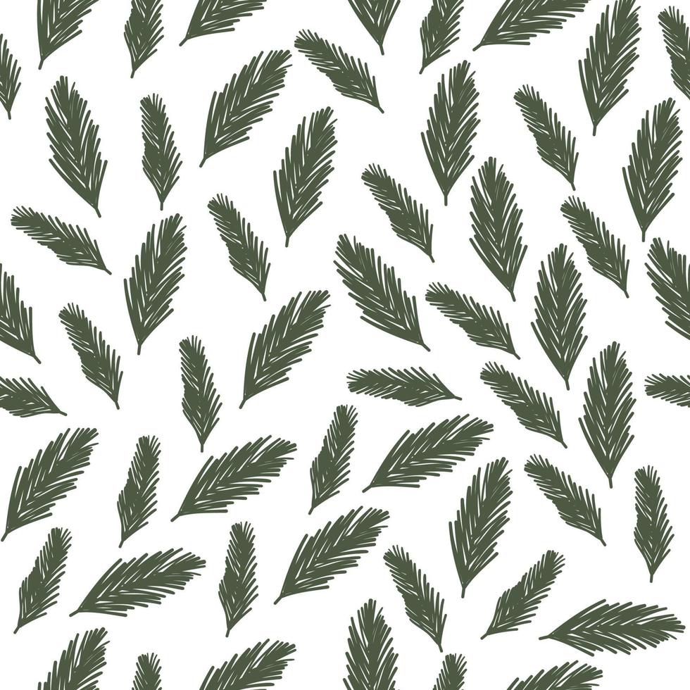 mano dibujado hojas perennes abeto árbol rama sin costura patrón, plano vector ilustración en blanco antecedentes. linda invierno naturaleza modelo. genial para envase papel.