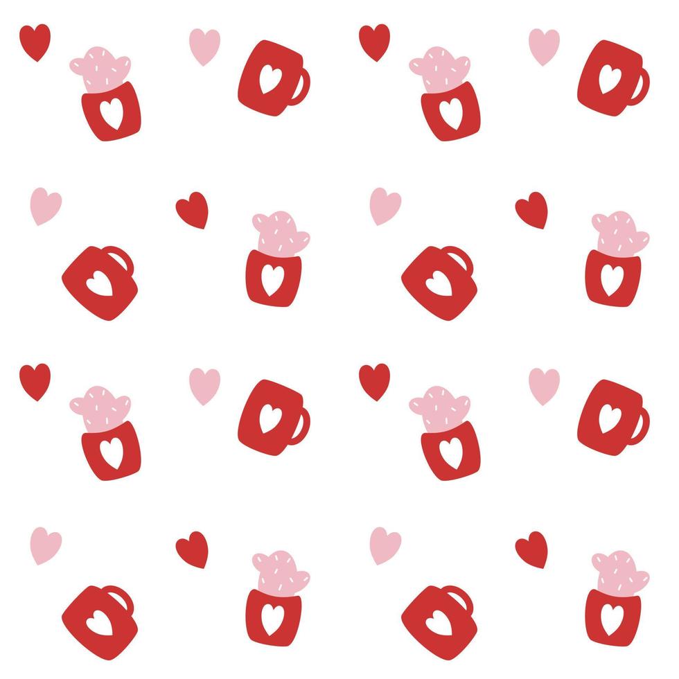 cute lovely seamless vector pattern background illustration with red coffee mugs and potted succulent plants