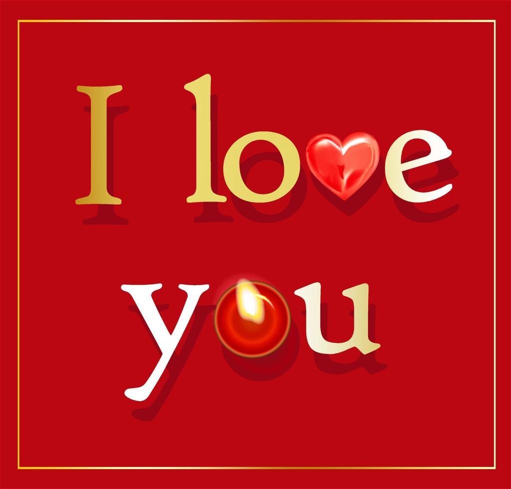 I love you. Text or inscription in English. Saying in love. Romantic greeting card. Valentine's Day, February 14th. Red background. Vector illustration.