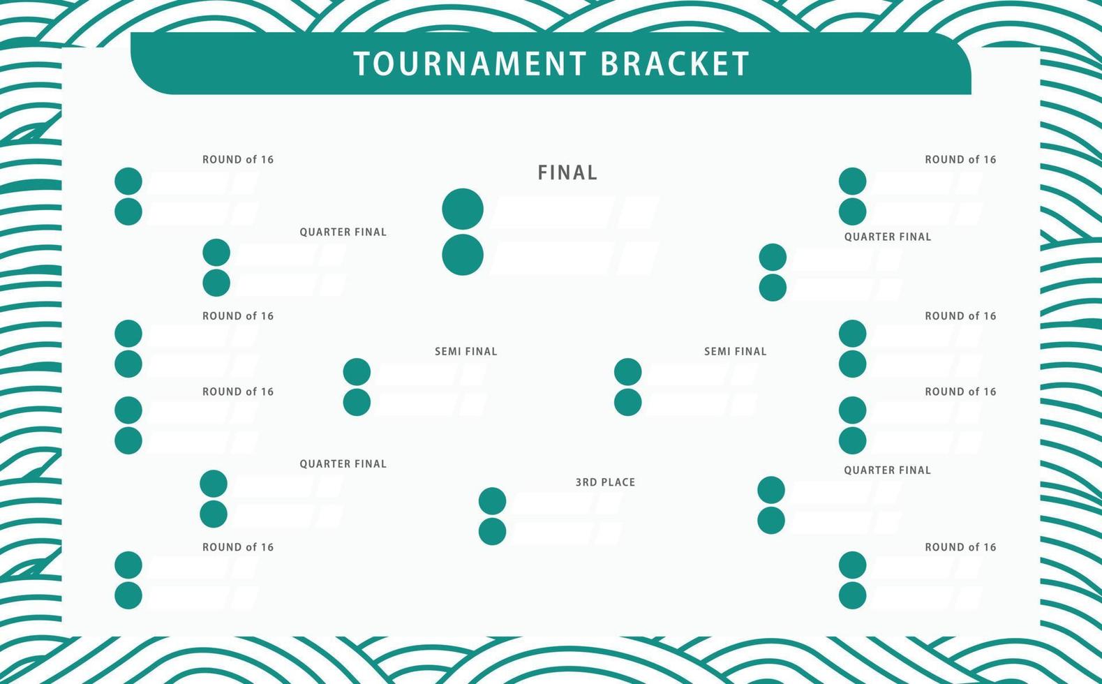Simple and elegant tournament bracket with green curvy lines pattern decoration. Suitable for sports match, tourney, and competition. vector