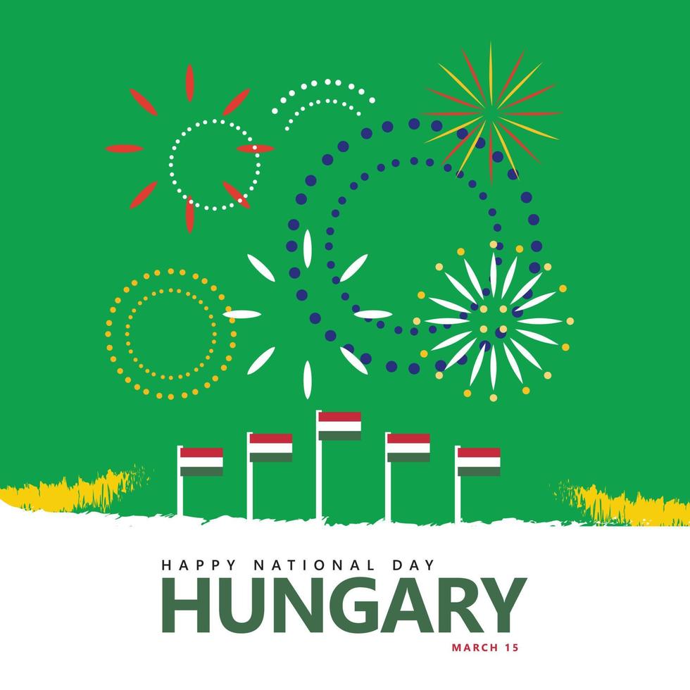 Hungary national day vector illustration with its national flags and fireworks. European country public holiday.