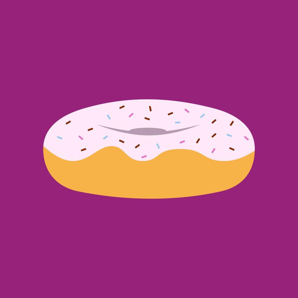 Illustration of vanilla donut with colorful sprinkles. Food vector clip art.