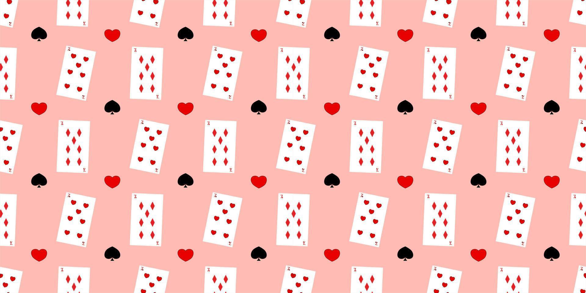 Seamless pattern with playing cards. Pink background. Alice in wonderland theme. Casino. Gambling vector