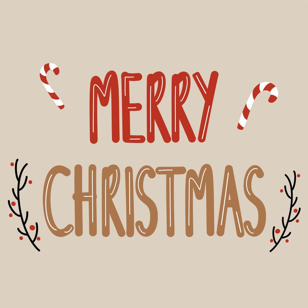 Cute hand drawn lettering merry christmas text holiday vector card illustration