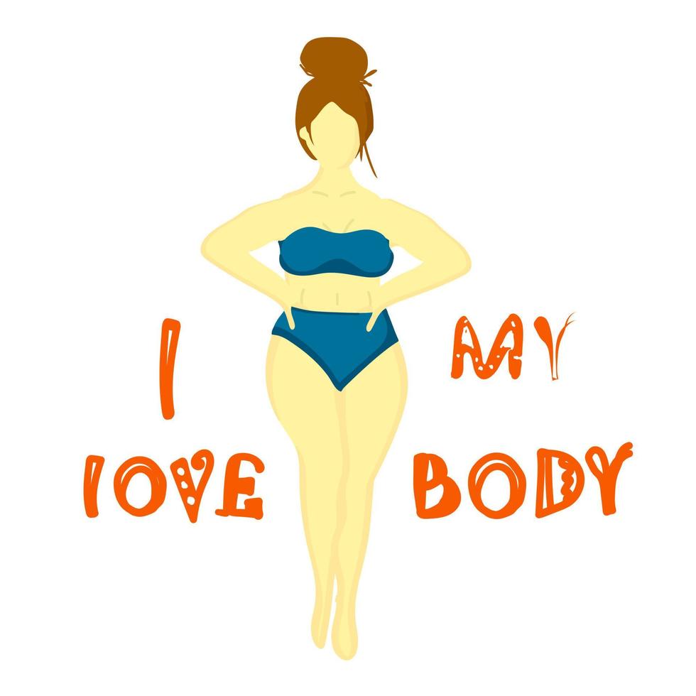 I love my body. Body positive concept. Woman with a plus. Overweight. vector