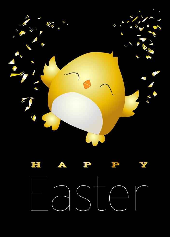 Little yellow chicken. Cute bird on a white background. Spring and easter design element. Hatching from an egg. Ready Easter card. Vector illustration. Happy easter