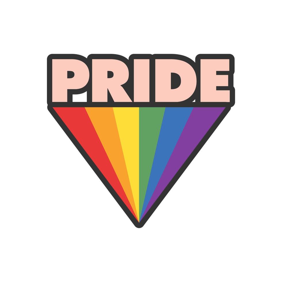 Pride Text with rainbow flag badge. LGBT symbol. Gay, Lesbian, Bisexual, Trans, Queer love symbol of diversity. vector