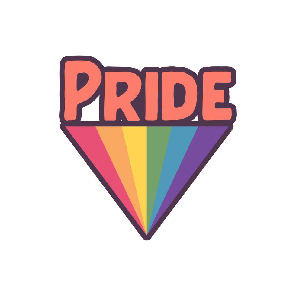 Pride Text with rainbow flag badge. LGBT symbol. Gay, Lesbian, Bisexual, Trans, Queer love symbol of diversity. vector