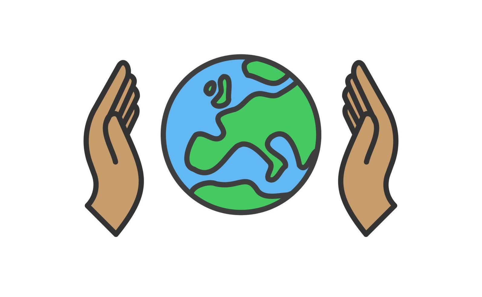 Hand holding planet earth, linear vector icon. Save the planet. Earth day symbol. World Environment Conservation.