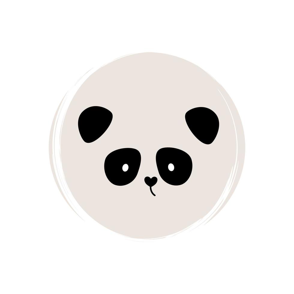 Cute logo or icon vector with panda bear, illustration on circle with brush texture, for social media story and highlights