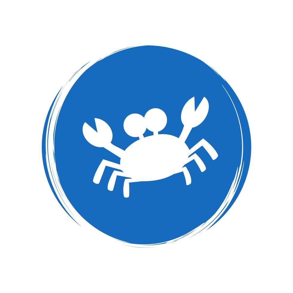 Cute logo or icon vector with white crab silhouette in the sea, illustration on circle for social media story and highlights