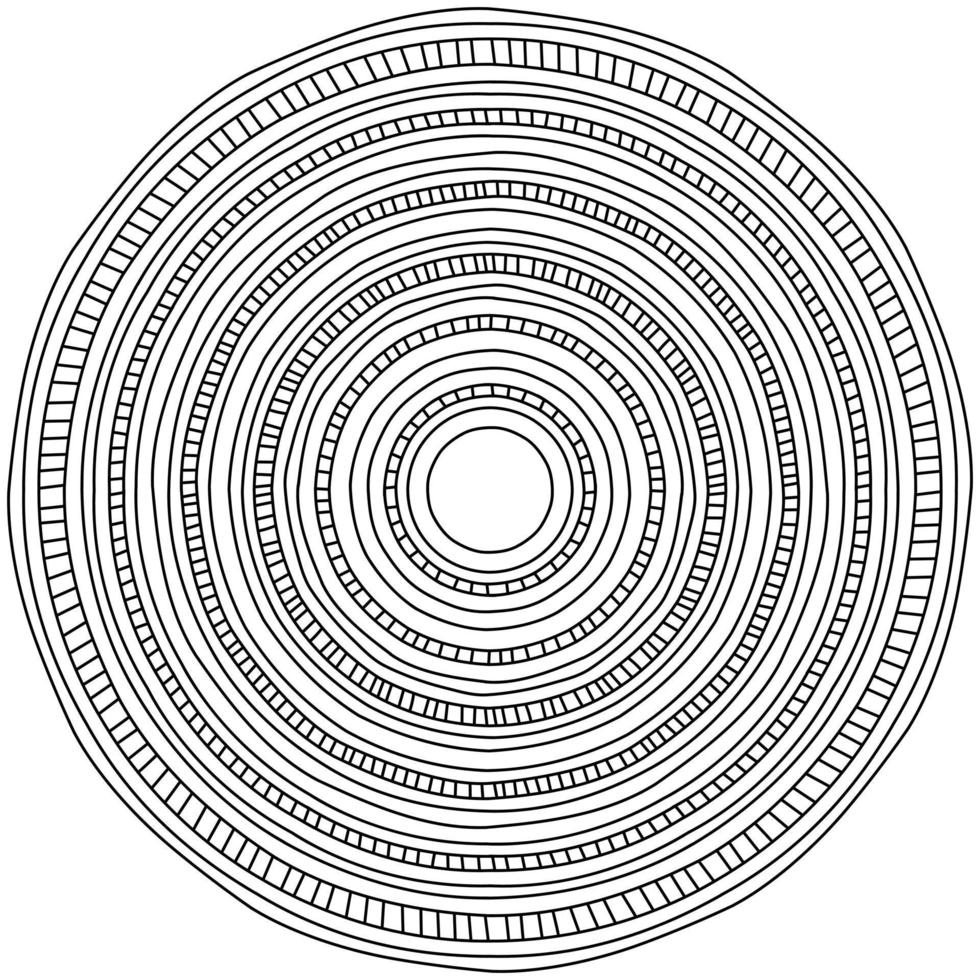 abstract mandala of round elements, antistress coloring page with striped motifs vector