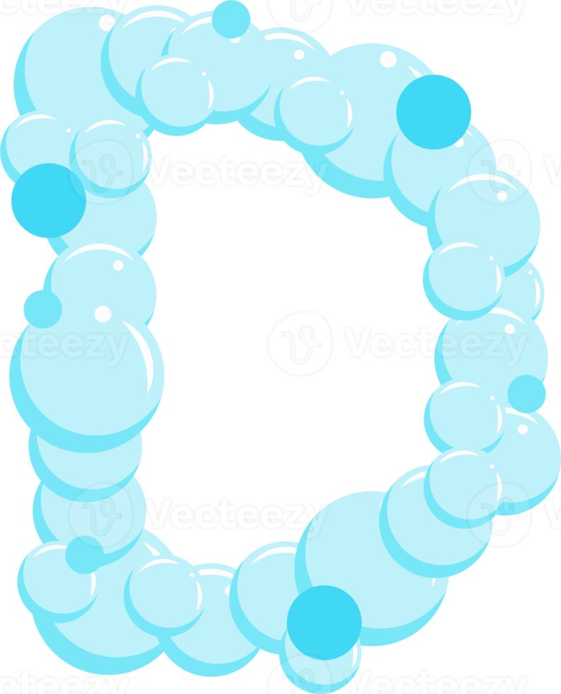 alfabet av tvål bubblor. vatten såplödder brev d. tecknad serie font png