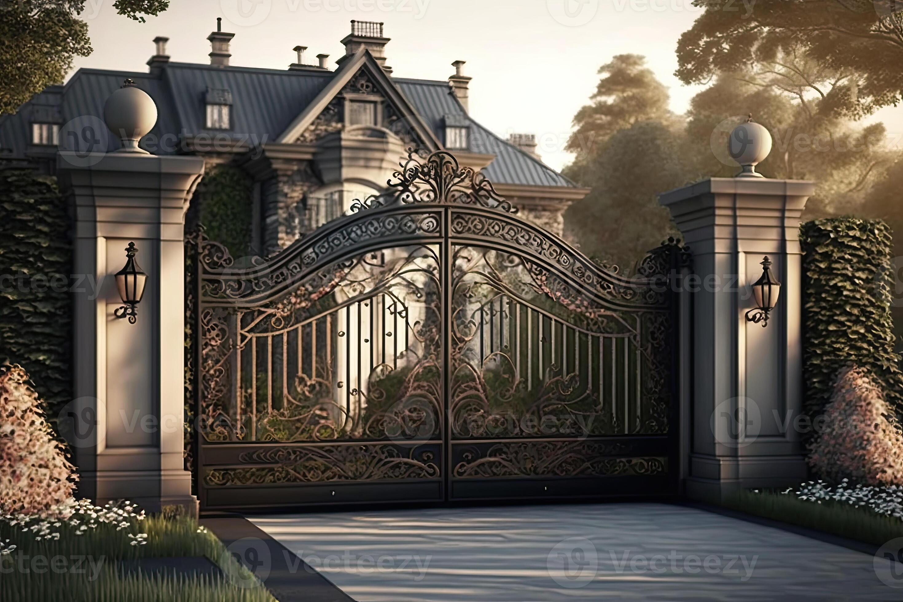 Modern Luxury House Exterior Main Entrance With Automatic Gates 