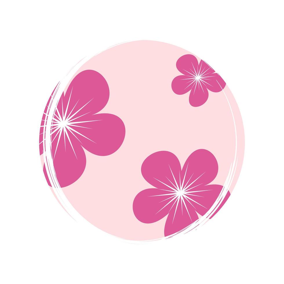 Cute logo or icon vector with pink flowers, illustration on circle with brush texture, for social media story and highlight