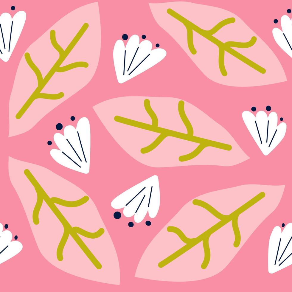 cute contemporary seamless vector pattern background illustration with abstract leaves and flowers