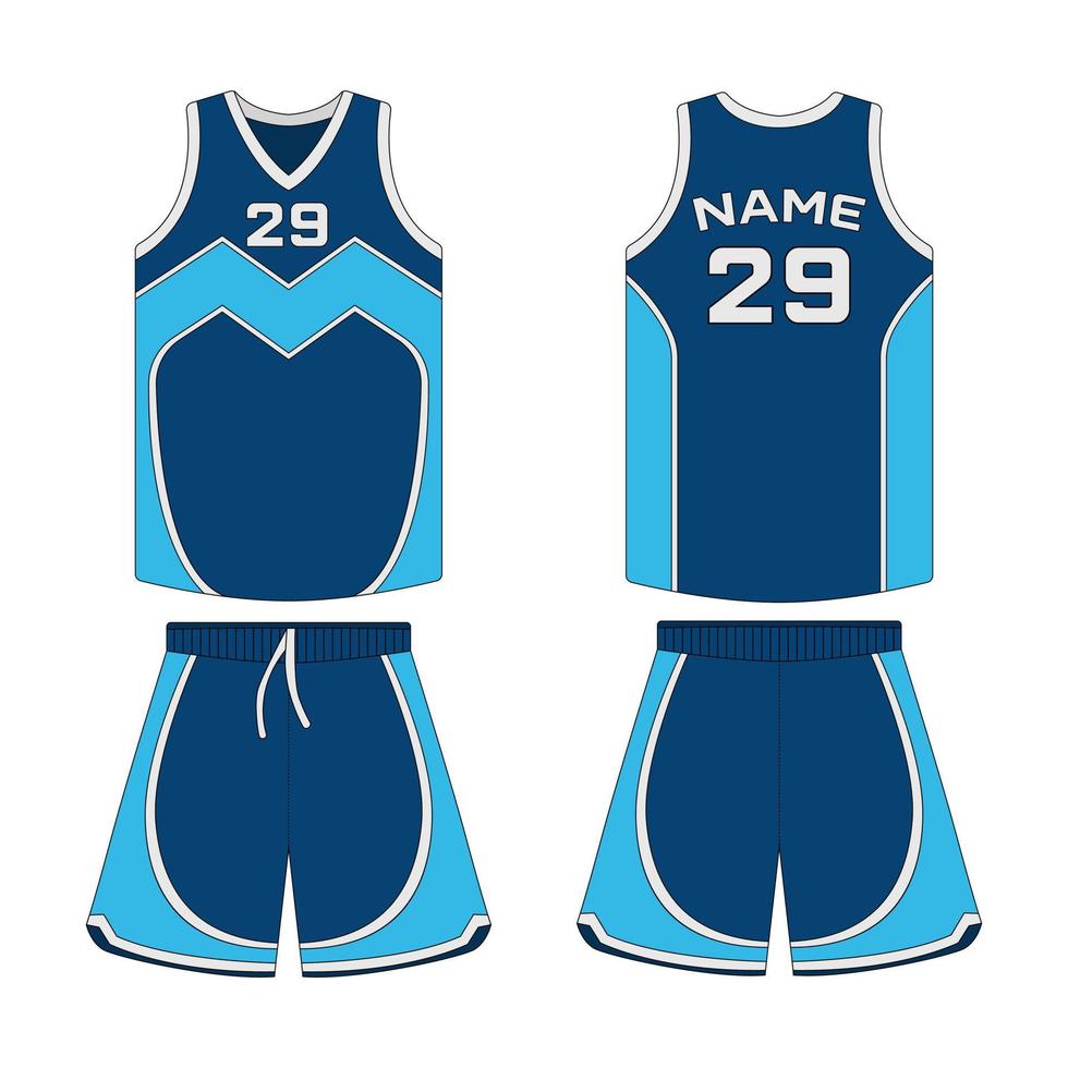 baloncesto uniforme Bosquejo con pantalones frente y espalda ver vector