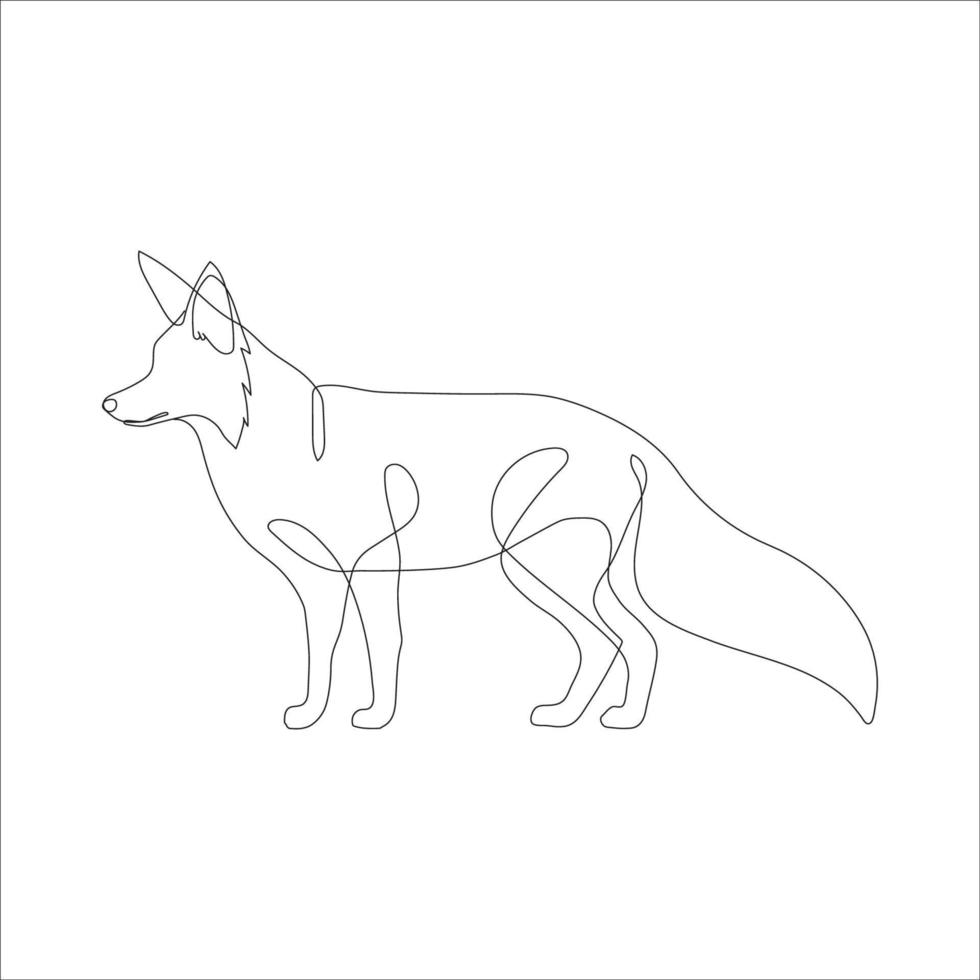 Fox in line art and abstract icon. Fox wall art decoration design. Abstract and minimalist outline fox icon. Continuous one line drawing of a fox. Vector illustration