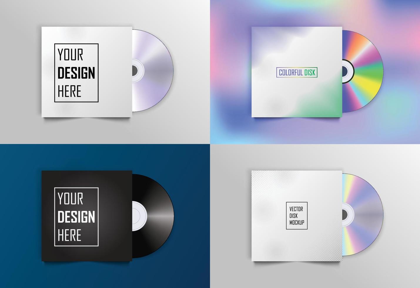 conjunto de diferente cd-dvd compacto Dto álbum y vacío papel caso modelo con sombra en antecedentes vector