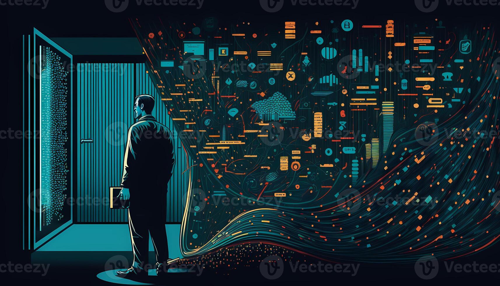 Fusion of technology and data is beautifully rendered in abstract form, highlighting the cutting-edge tools and techniques that enable us to unlock the full potential of the digital age. photo