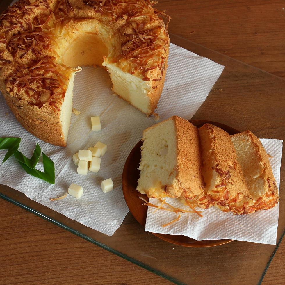 Chiffon cake with sliced cheese filling photo