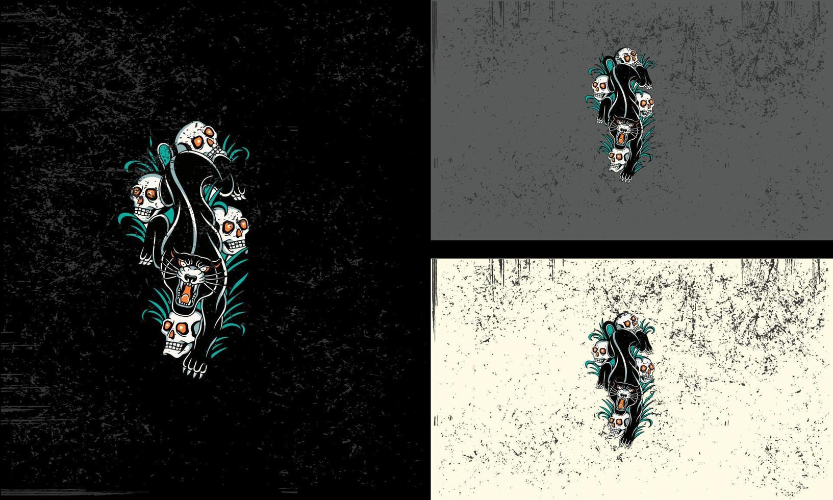 negro pantera y cabeza cráneo vector ilustración obra de arte plano diseño