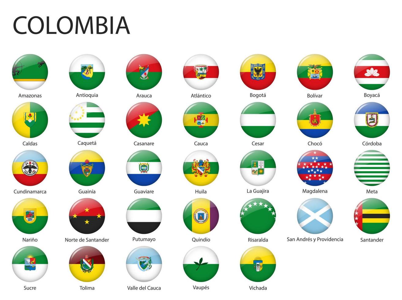 todas banderas de regiones de Colombia modelo para tu diseño vector