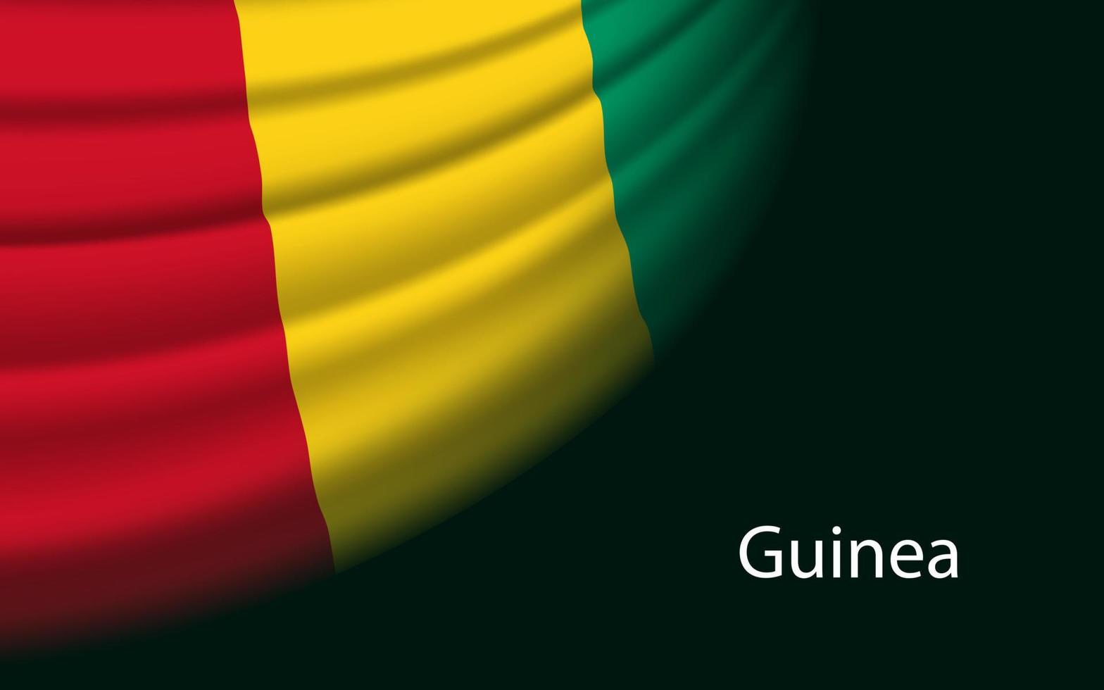 Wave flag of Guinea on dark background. vector