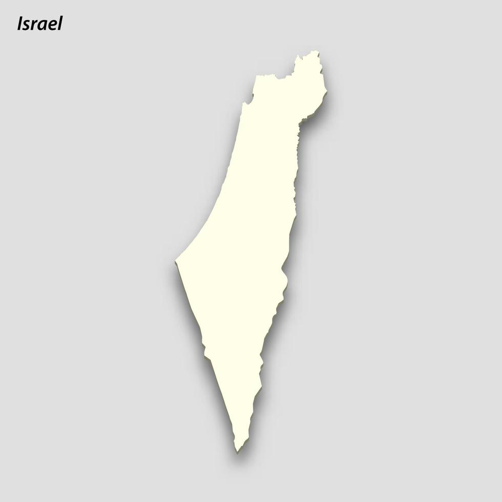3d isometric map of Israel isolated with shadow vector
