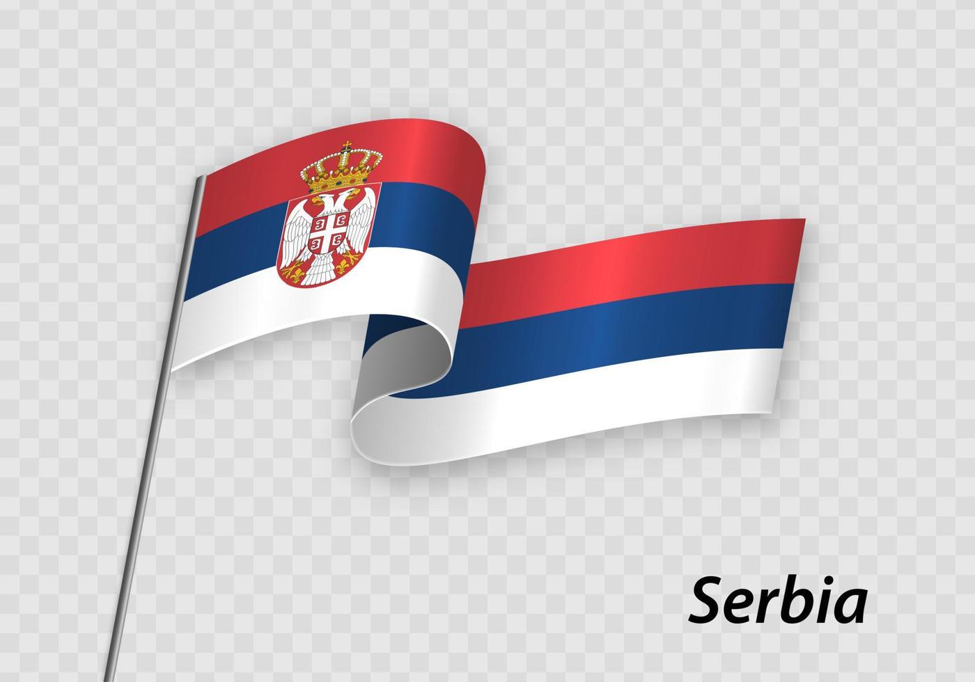 Waving flag of Serbia on flagpole. Template for independence day vector