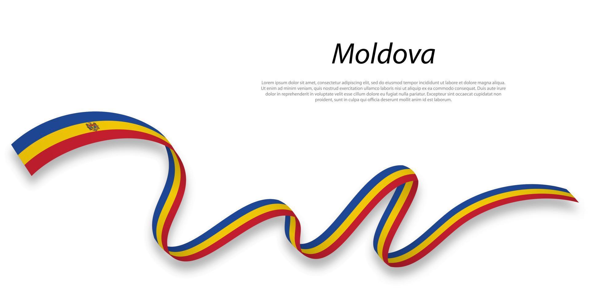 Waving ribbon or banner with flag of Moldova. vector