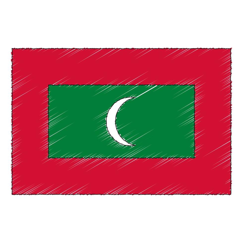 Hand drawn sketch flag of Maldives. Doodle style icon vector