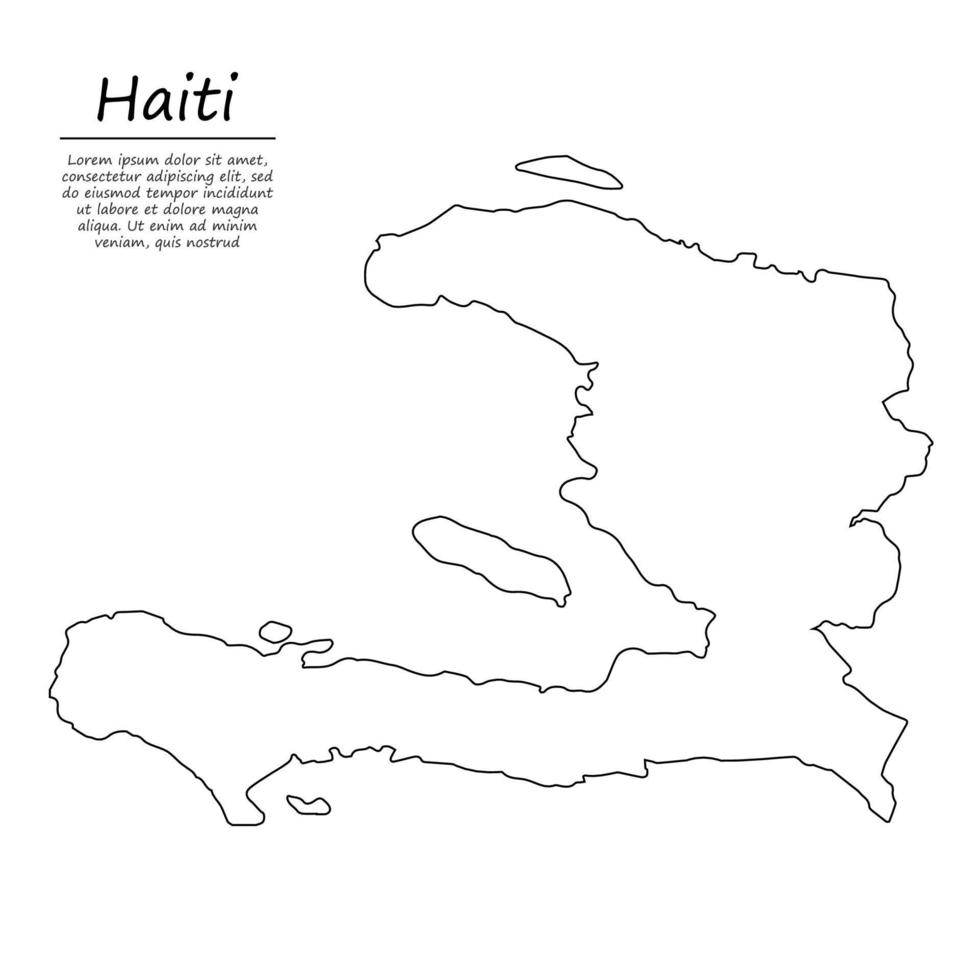 Simple outline map of Haiti, silhouette in sketch line style vector