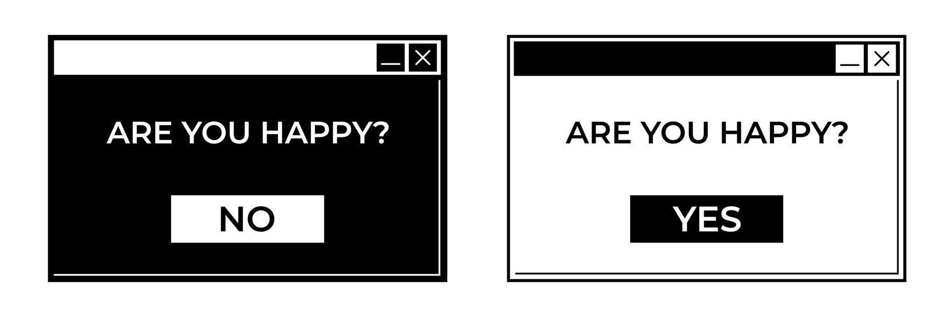 Windows of computer user interface. 90s and y2k PC style. Vector illustration of message box with buttons.