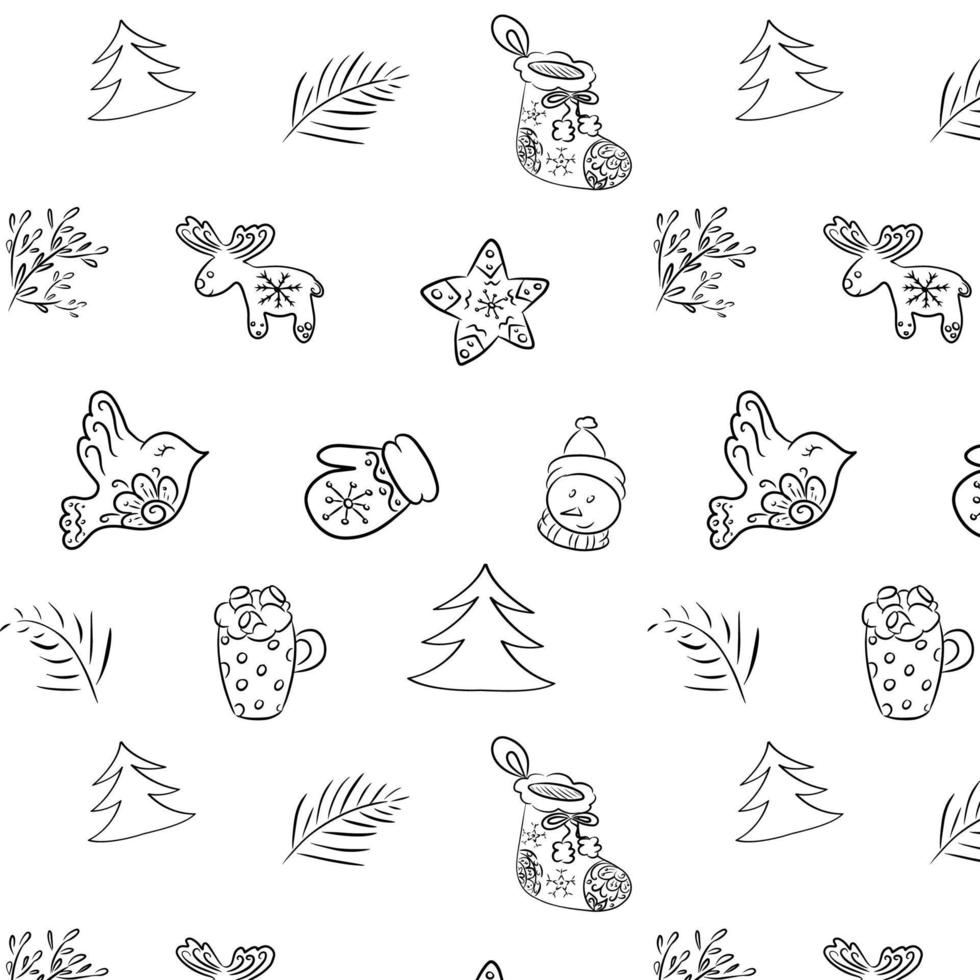 Christmas seamless pattern in black and white style vector